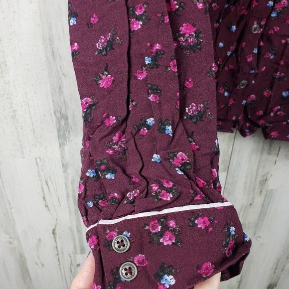 wild fable maroon floral long sleeve button down shirt women's plus 4X - Picture 3 of 9